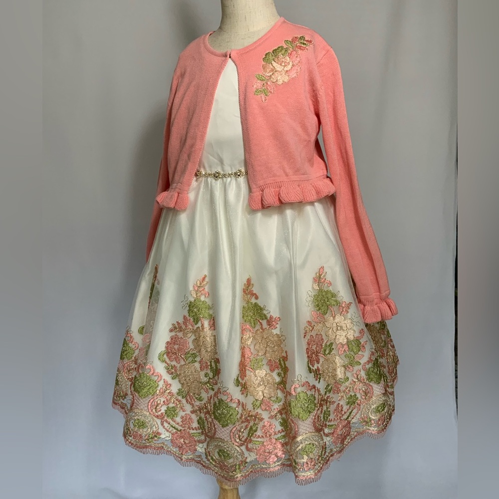 American Princess SZ 6 Floral Embroidered dress with coordinating sweater